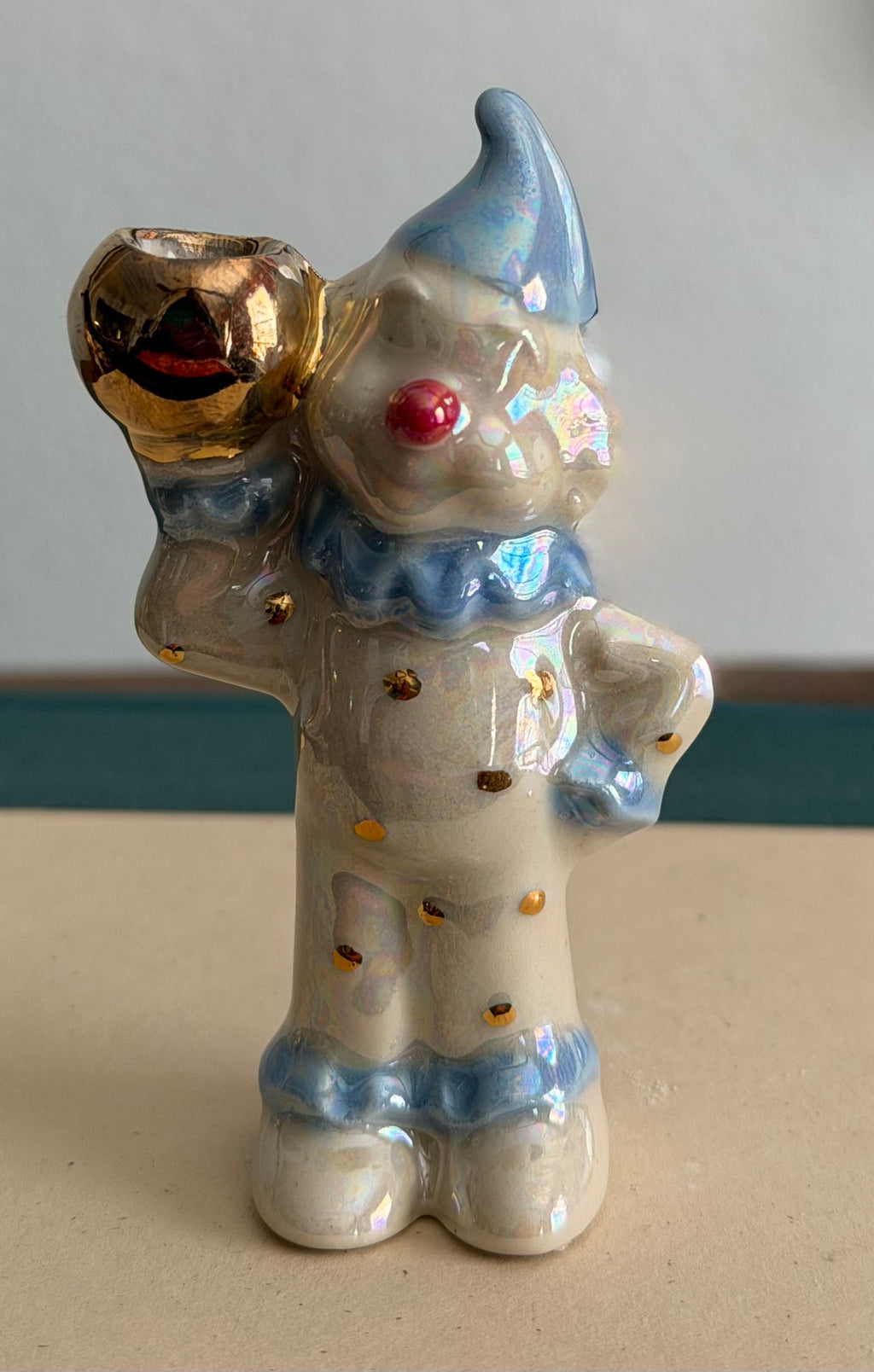 Handmade ceramic clown cake toppers, birthday candle holder, circus, gold