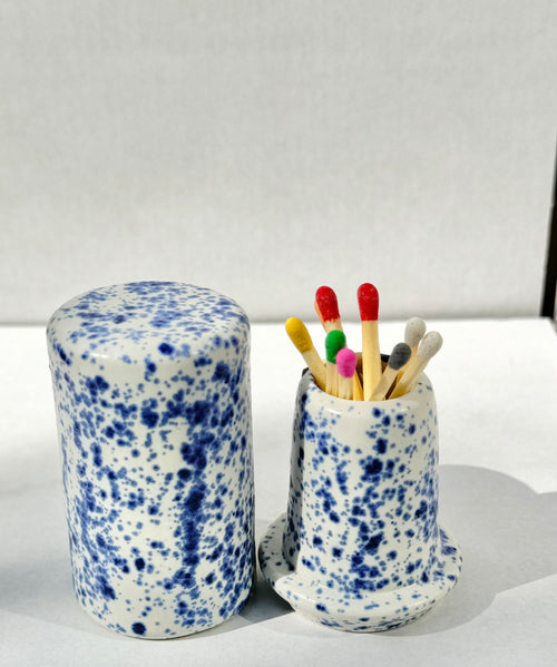 Ceramic Matchstick Holder, handmade, pink, rose, sea salt, speckled blue