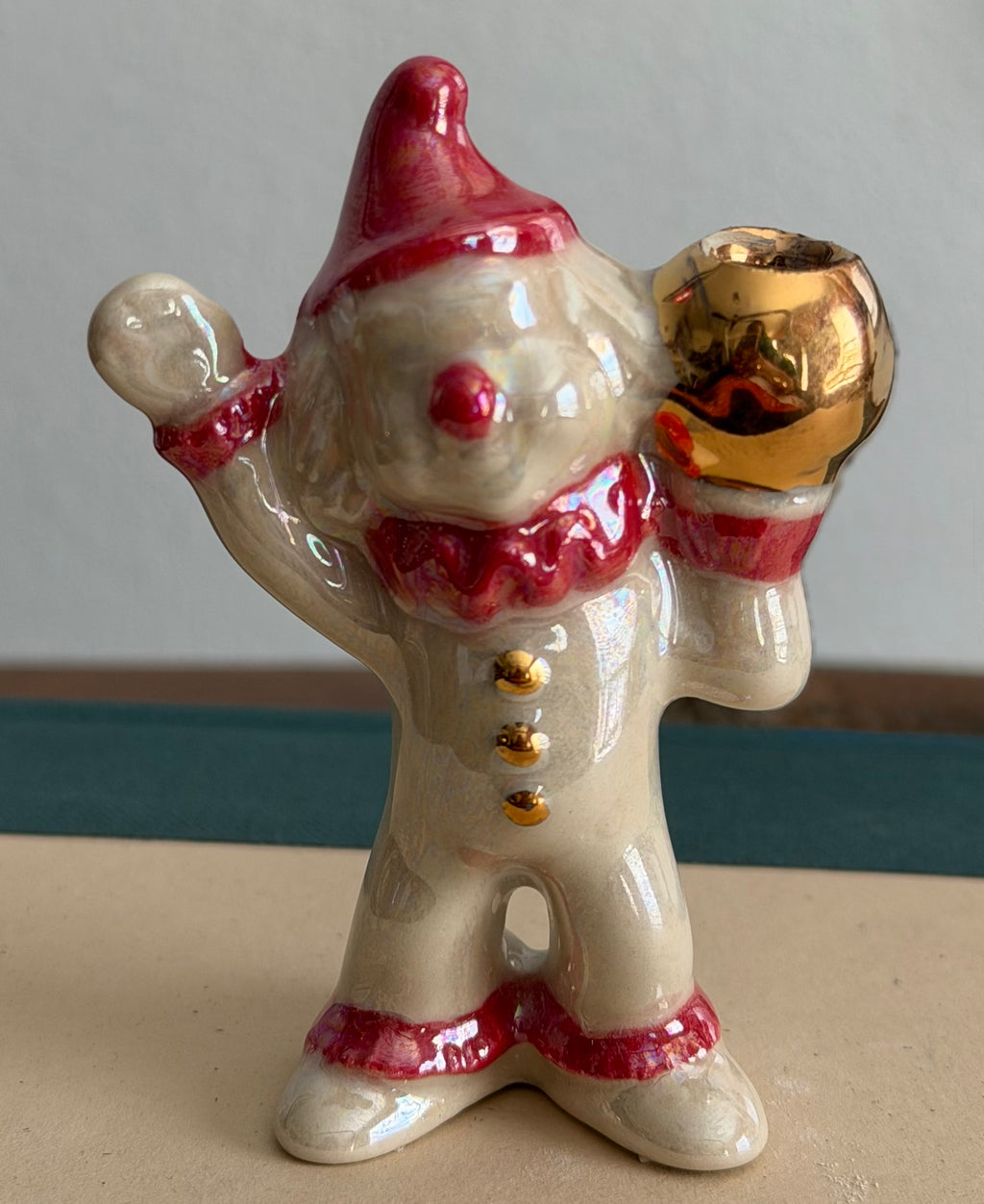 Handmade ceramic clown cake toppers, birthday candle holder, circus, gold