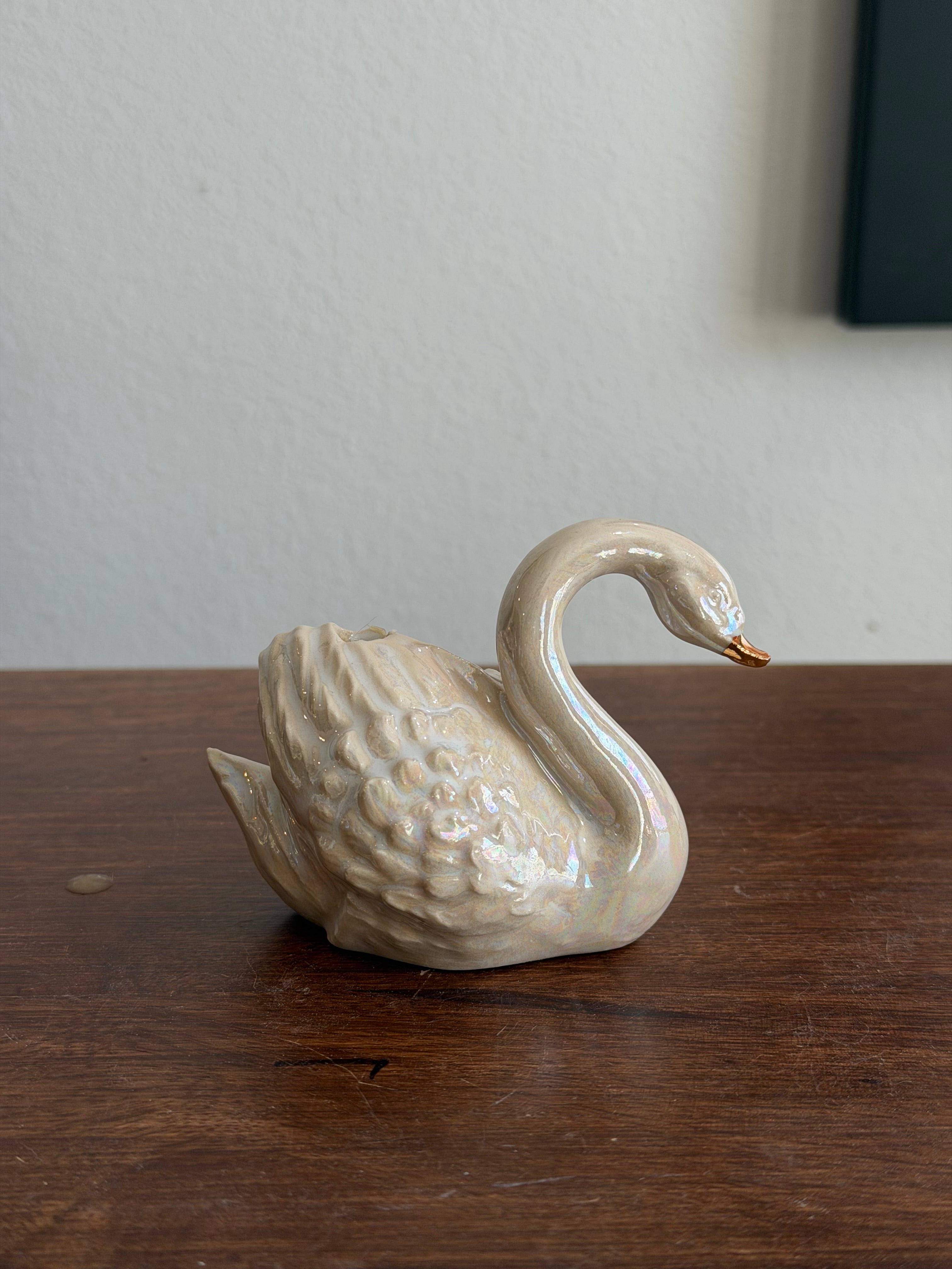Handmade ceramic swan cake toppers, birthday candle holder, wedding, candle holder, gold