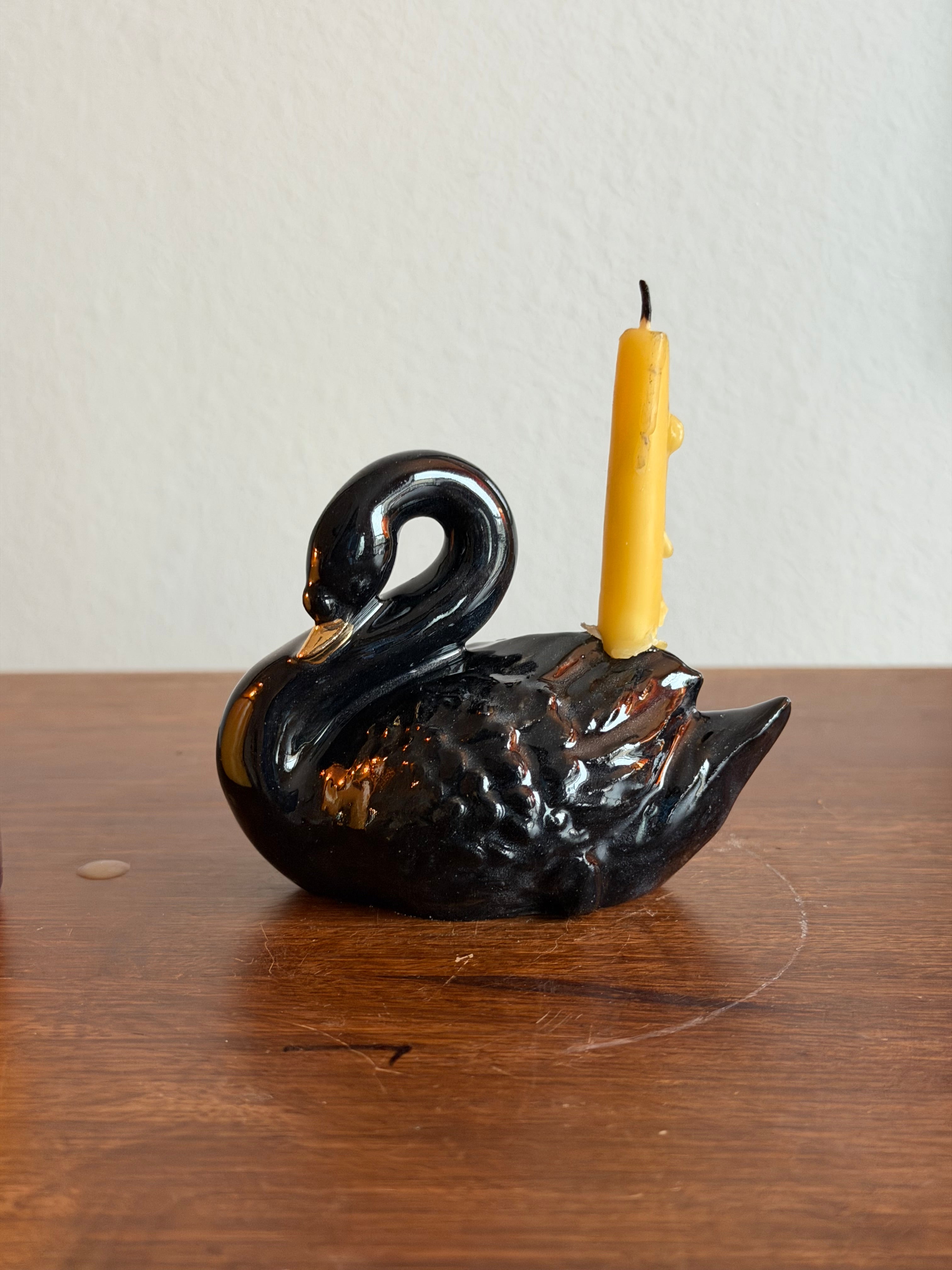 Handmade ceramic swan cake toppers, birthday candle holder, wedding, candle holder, gold