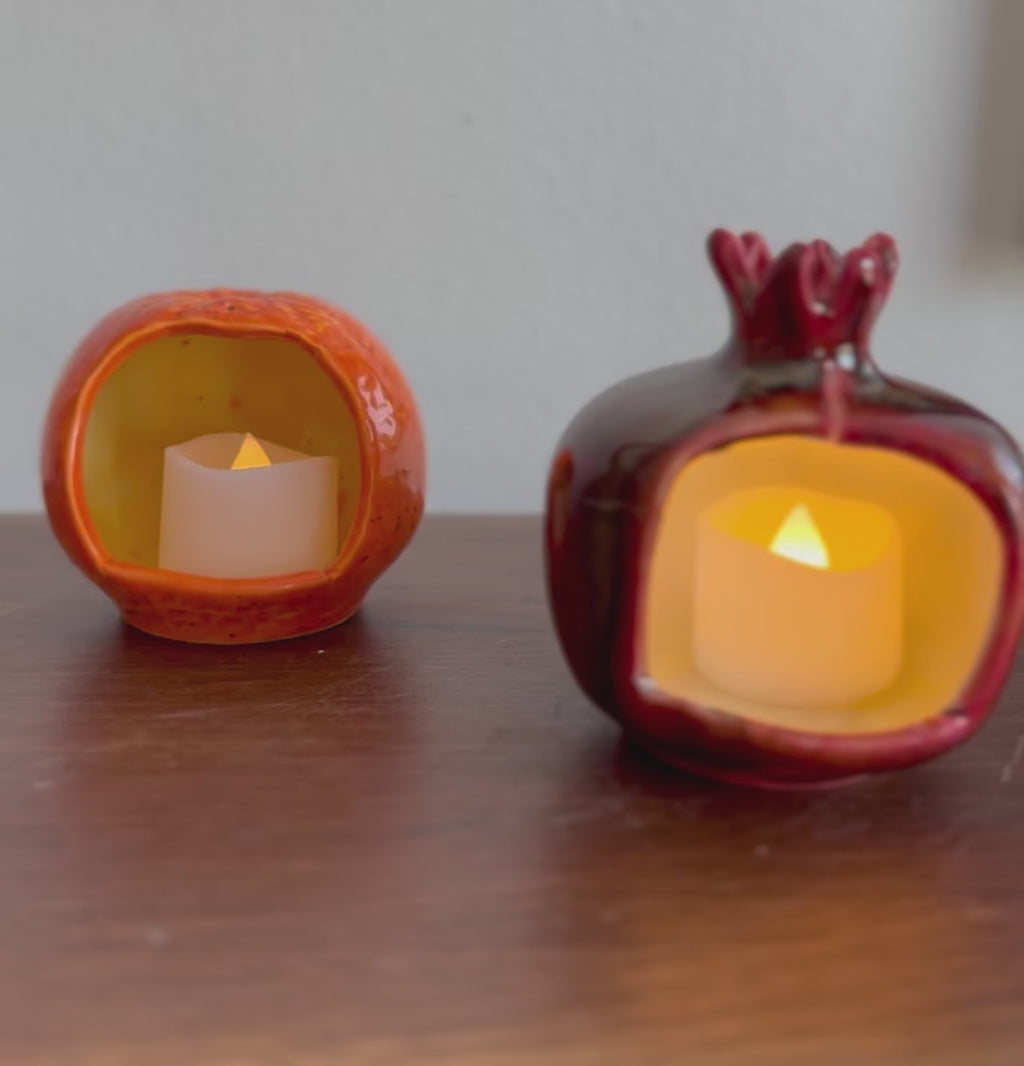 ceramic orange candle holder, votive holder, fake candle